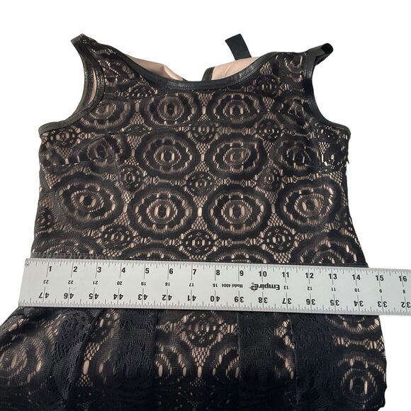Enfocus Studio Black Lace Size 8 Nude Lined Dress A Line Faux Leather Trim - Picture 4 of 11